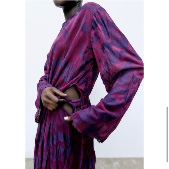 💜 ZARA BOHO PURPLE PINK LONG SLEEVE SIDE TIE MAXI DRESS! - Picture 10 of 16